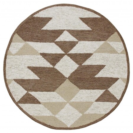 Palacedesigns 4 ft. Round Brown - Tan & Cream Bohemian Geometric Area Rug PA3102488